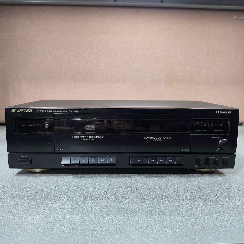 Sansui D-X119W Double Cassette Deck Stereo Black Excellent Works Great!